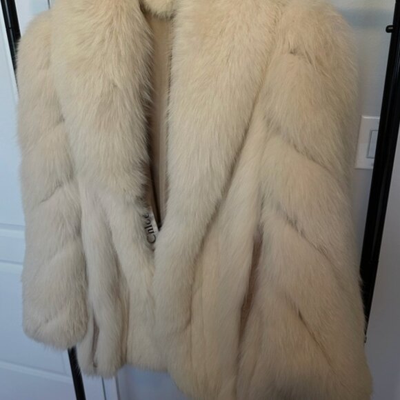 Authentic CHLOE Cream White Fur Coat Jacket size M - Picture 4 of 12